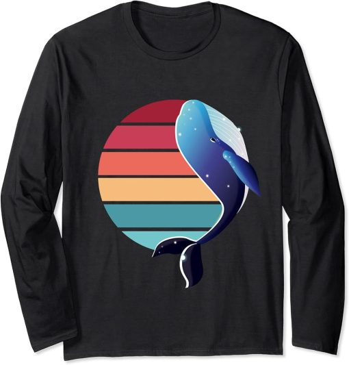 Orca Family Vintage Retro Art, Killer Whale Family T-Shirt Long Sleeve T-Shirt