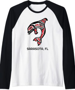 Sarasota FL Native American Indian Orca Killer Whales Raglan Baseball Tee