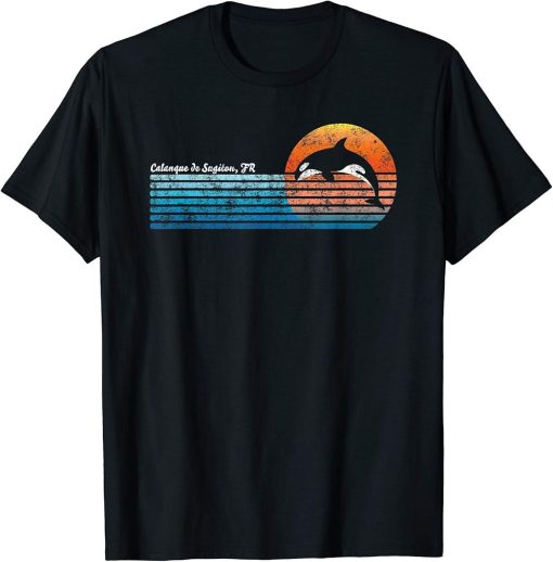 Vintage Calanque de Sugiton, France Retro 80s Orca Sunset T-Shirt