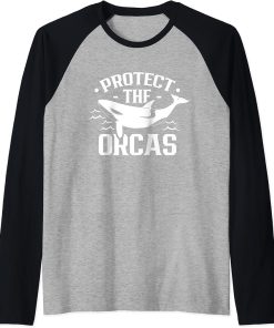 Protect The Orcas Whale Orca Sea Raglan Baseball Tee