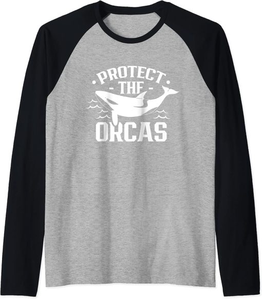 Protect The Orcas Whale Orca Sea Raglan Baseball Tee