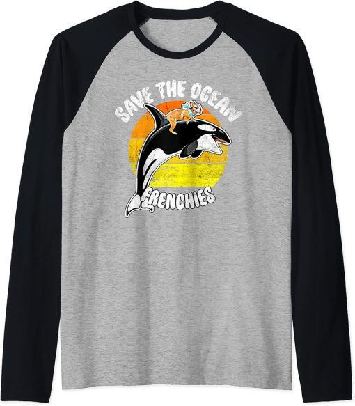 Save Ocean Frenchies - Vintage Orca Whale Killer Wildlife Raglan Baseball Tee