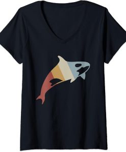 Womens Orca Retro Style Vintage V-Neck T-Shirt